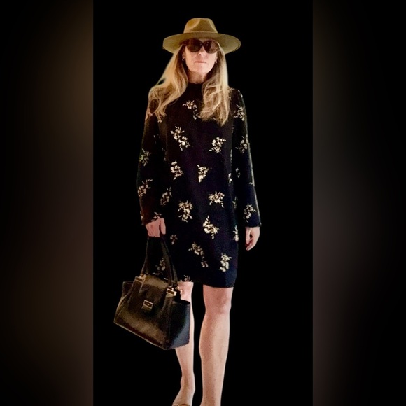 J. Crew Dress Esperanza Dress Black Floral Long Sleeves Ruffle Neck 14 - Picture 11 of 11